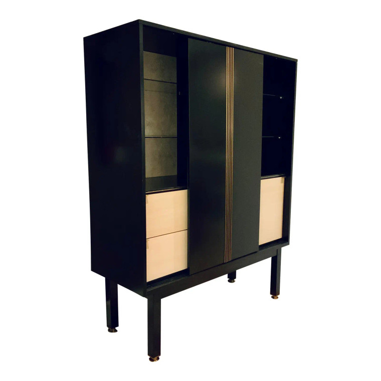 Caracole Modern Sliding Door Contrast Bar Cabinet