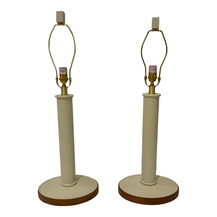 Currey & Co. Ivory Faux Shagreen Table Lamps Pair Prototypes