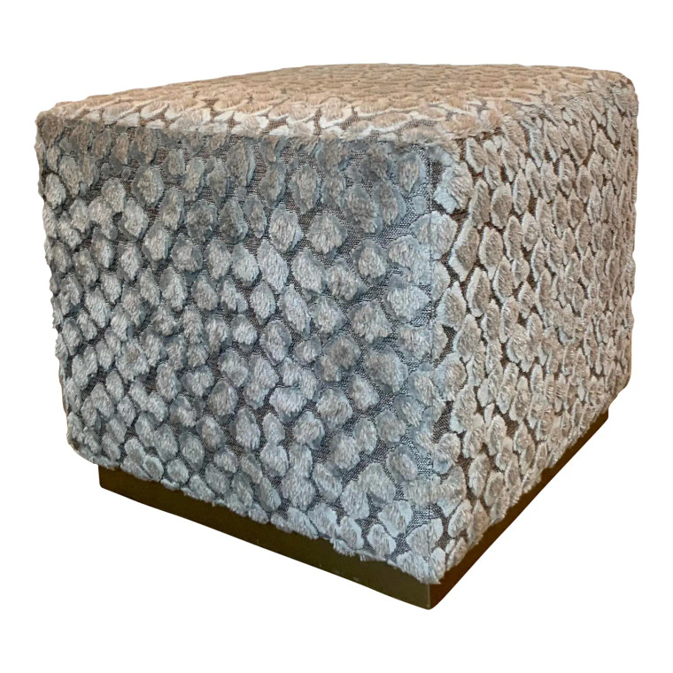 Caracole Modern Gray Abstract Leopard Cut Velvet a Soft Touch Ottoman
