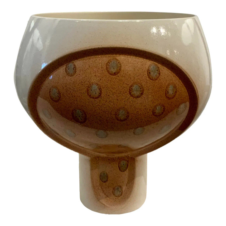 Mid-Century Modern Style Portuguese Clay and Cream Squat Vase