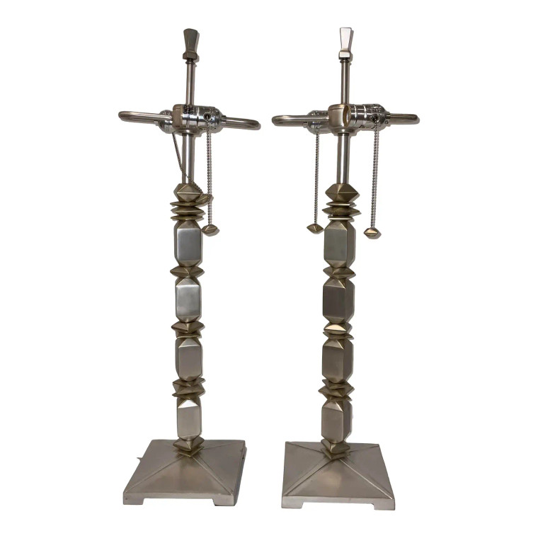 Modern Silver Finished Table Lamps Pair