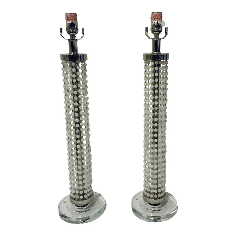 Currey & Co. Modern Faux Pearl Strand Nickel Table Lamps Pair Prototypes