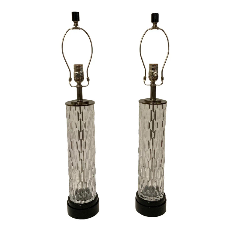 Currey & Co. Modern Faceted Glass Table Lamps Pair Prototypes
