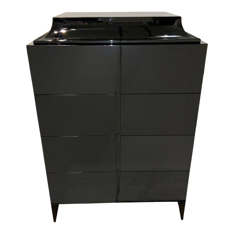 Christopher Guy Contemporary Black Lacquer Silk-Cut Tall Cabinet