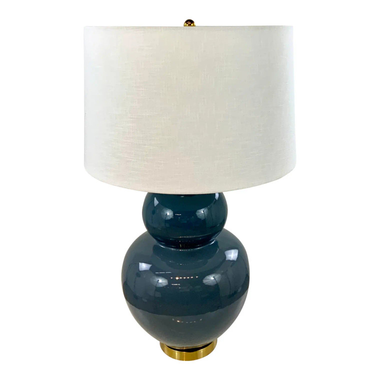 Modern Slate Gray Glaze Ceramic Gourd Table Lamp