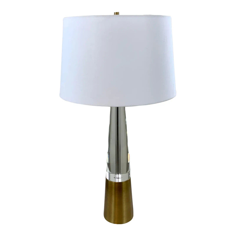 Modern Tapered Crystal and Brass Table Lamp