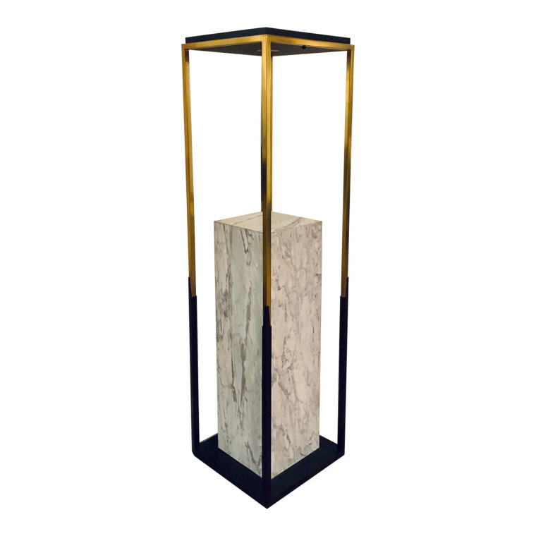 Jonathan Charles Modern Carrara Marble Light Up Pedestal