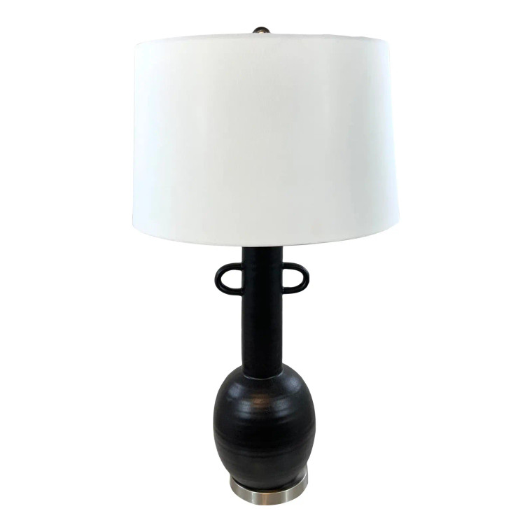 Modern Matte Black Amphora Style Table Lamp .