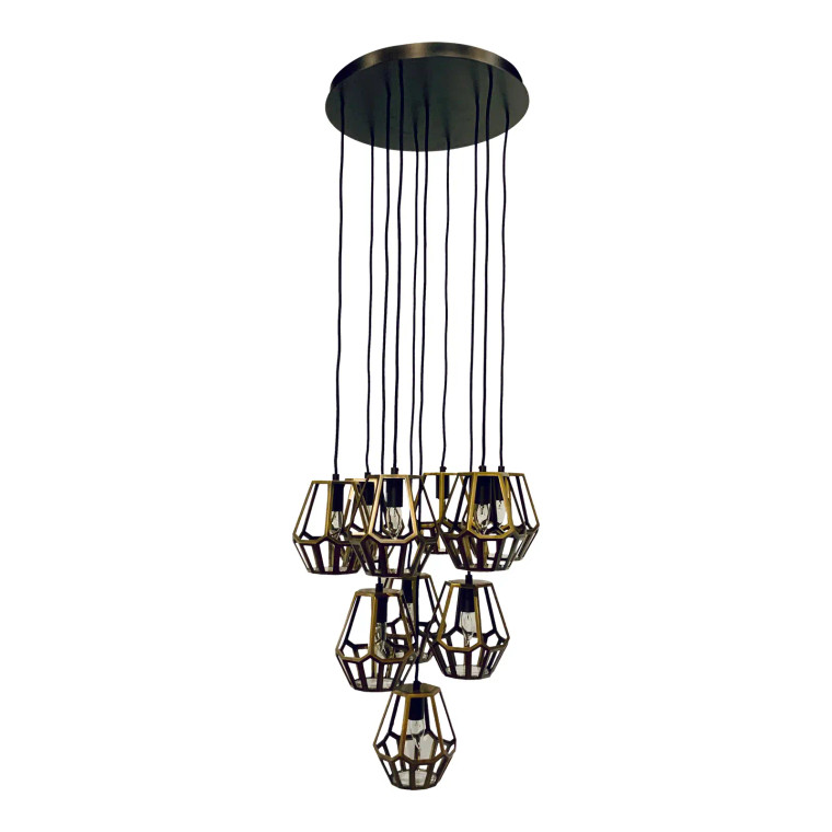 Baker Modern Antique Brass Finished Geometric Muir Cluster Chandelier