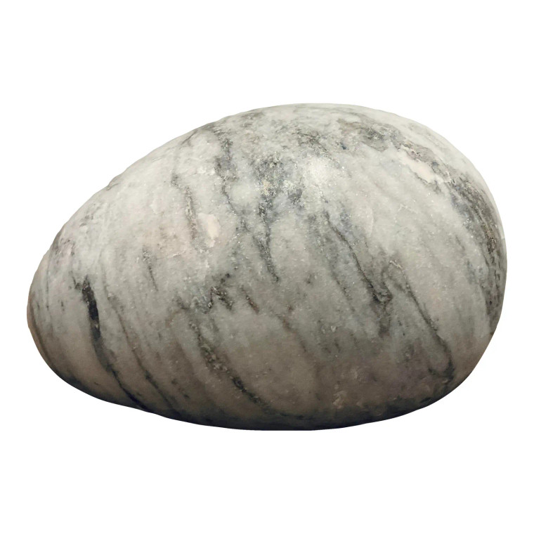 Currey & Co. Modern White and Gray Solid Marble Egg Sculpture