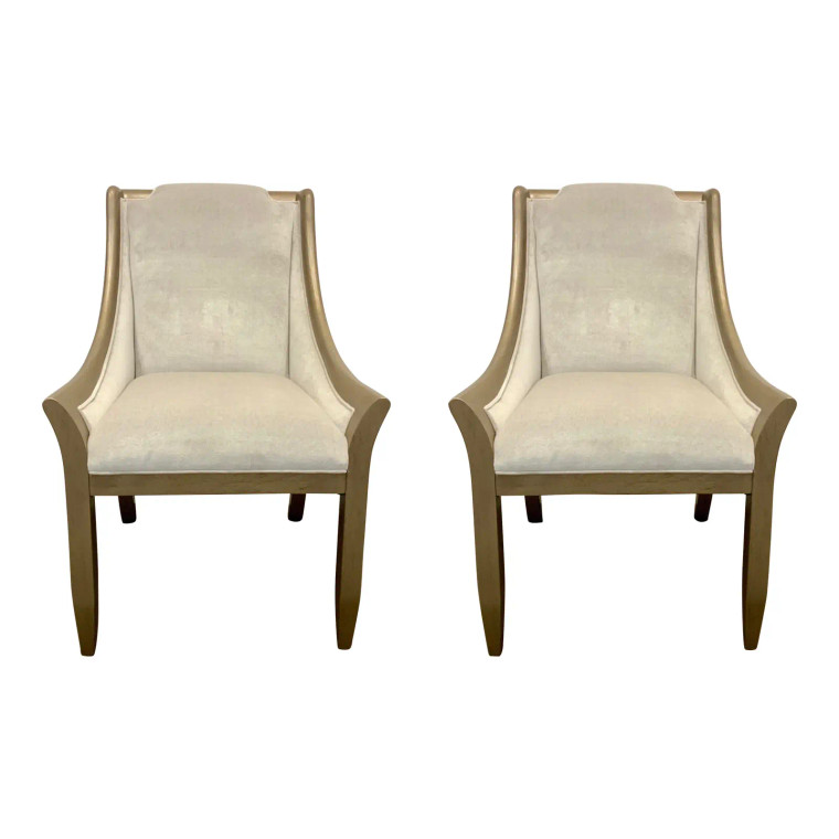 Caracole Signature Modern White Velvet Host and Hostess Chairs Pair