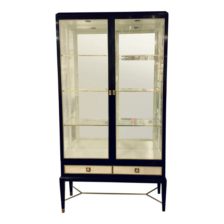 Lillian August for Hickory White Modern Black and Gold Noir Display Cabinet