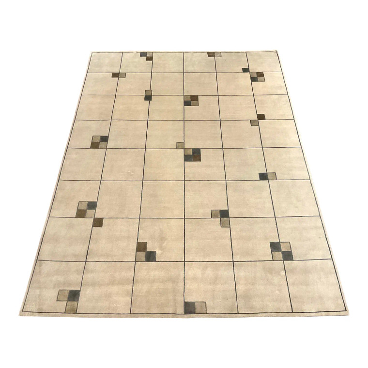 Nourison Home for Christopher Guy Taupe and Ecru Wool and Silk Hand Knotted De Stijl Rug 9x12