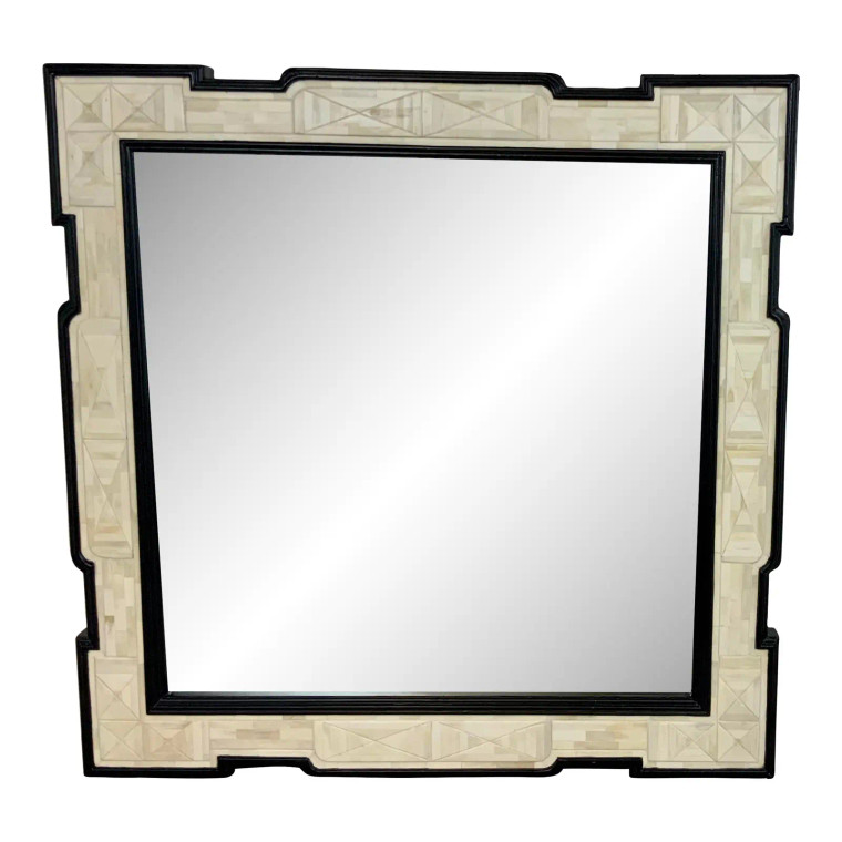 Currey & Co. Modern Geometric Faux Bone Square Wall Mirror