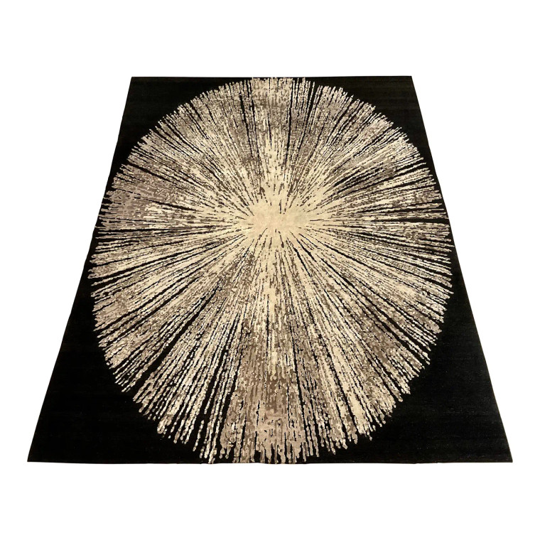 Nourison Home for Christopher Guy Black and Beige Starburst Cosmoplite Wool and Silk Hand Knotted Rug 9x12