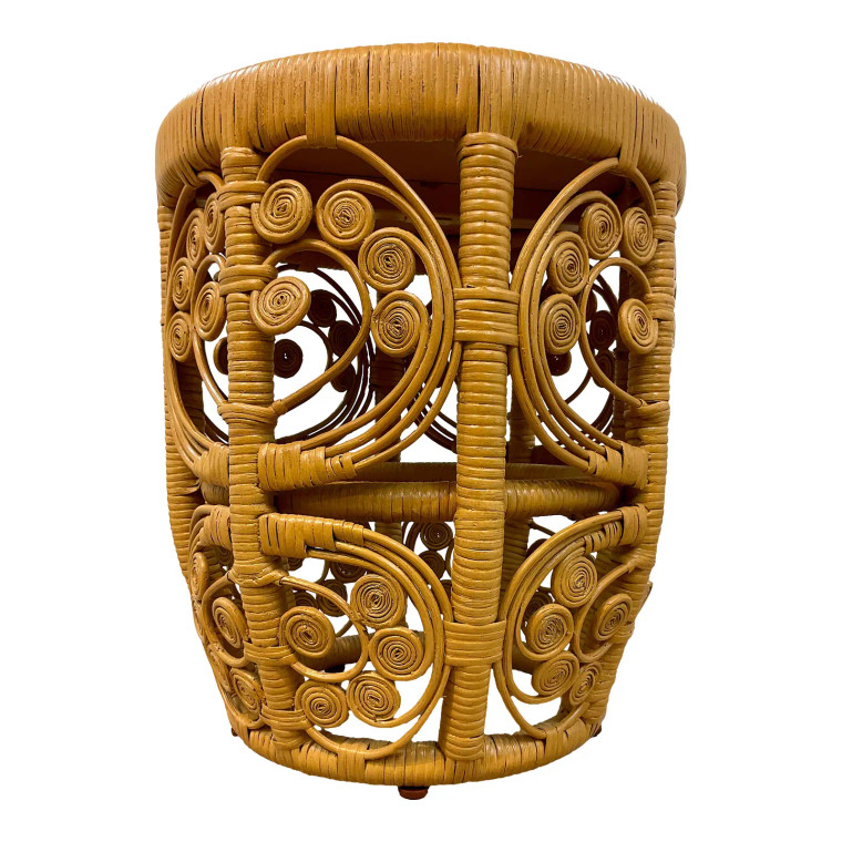 Made Goods Transitional Honey Wicker and Rattan Scrolled Maybelle Stool