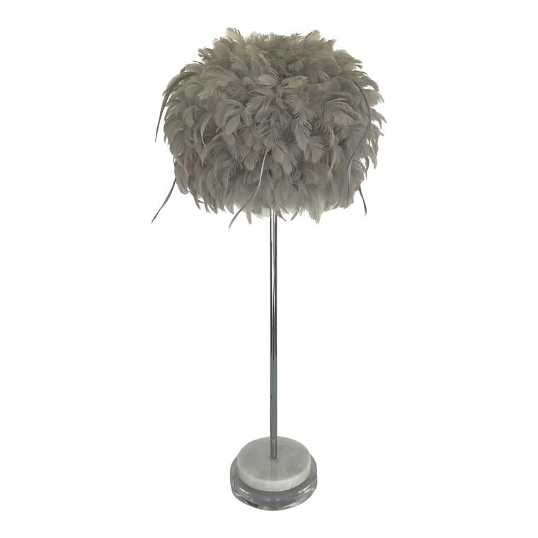 Modern Custom Gray Feather Table Lamp