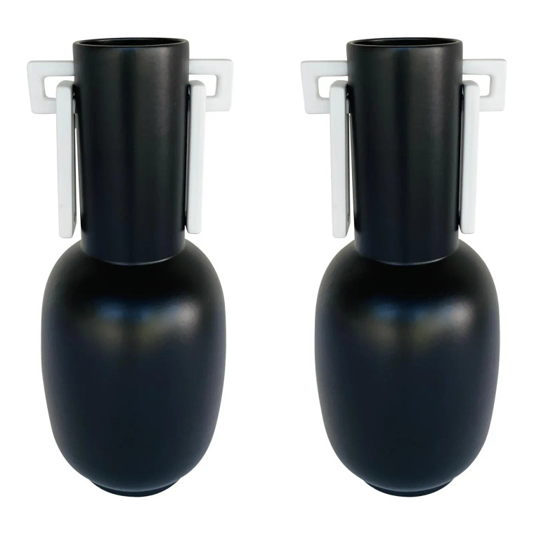 Global Views Modern Black and White Amphora Vases Pair