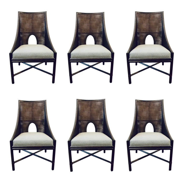 Barbara Barry for Baker / McGuire Organic Modern Caned Dark Tobacco Dining Chairs Set of Six