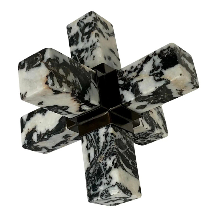 Revelation Modern Black and White Zebra Stone Double Cross Sculpture