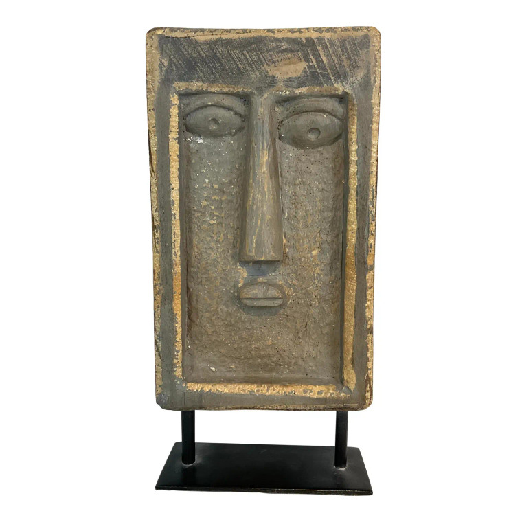 Currey & Company Mid-Century Modern Style Large Concrete Mask on Stand Prototype