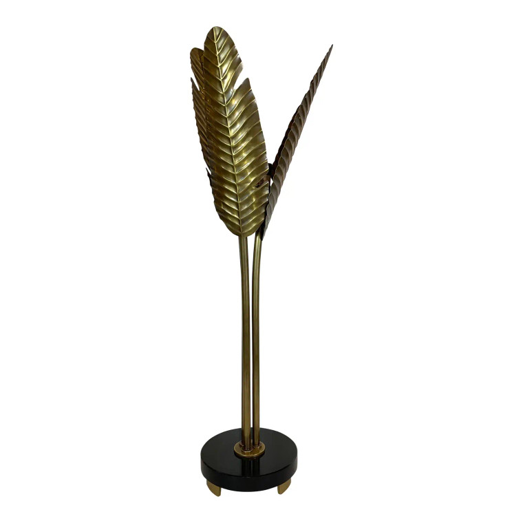 Currey & Co. Modern Brass Palm Leaf Torchiere Table Lamp Prototype