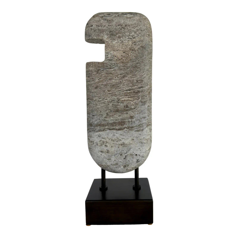 Revelation Organic Modern Carved Gray Travertine Ancient Lore Sculpture