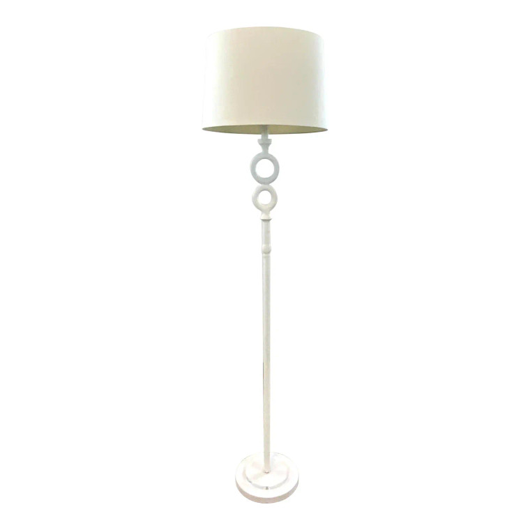 Modern White Hammered Metal Two Ring Floor Lamp
