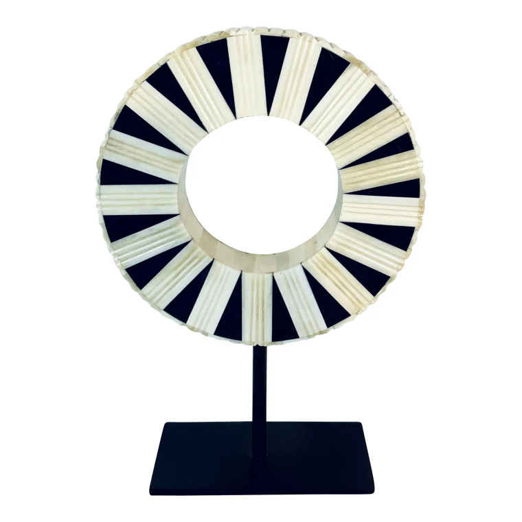 Currey & Company Modern Small Ebony and Bone Ring on Stand