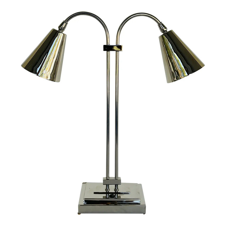 Currey & Company Modern Polished Nickel Symmetry Double Desk Lamp