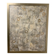 Abstract Modern Gray and Gold Spheres on Metal Painting