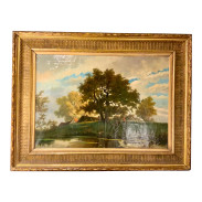 Antique Riverbank Landscape Painting by Albert Rosenboom