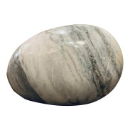 Currey & Co. Modern White and Gray Solid Marble Egg Sculpture.