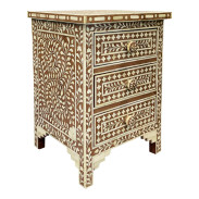 Moroccan Style Mocha Faux Bone Inlay Three Drawer Nightstand