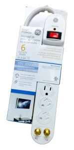 GE 6-way Surge Protector Power Strip, Cable Modem Protection  14614