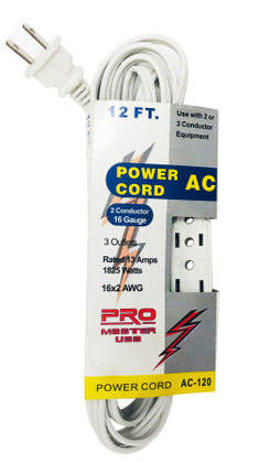 16AWG AC Extension Cable, 12FT  AC-120