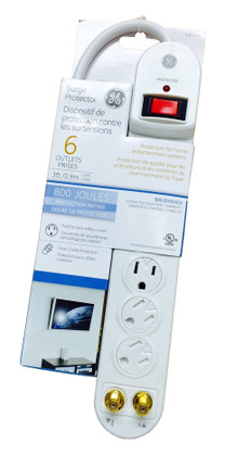 GE 6-way Surge Protector Power Strip, Cable Modem Protection  14614