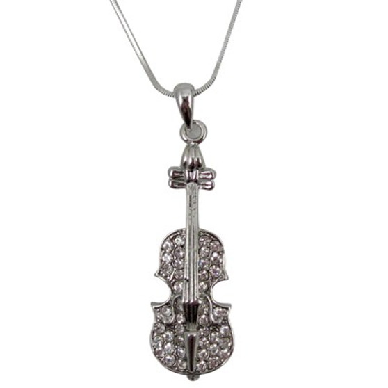 Necklace Violin W/Rhinestones