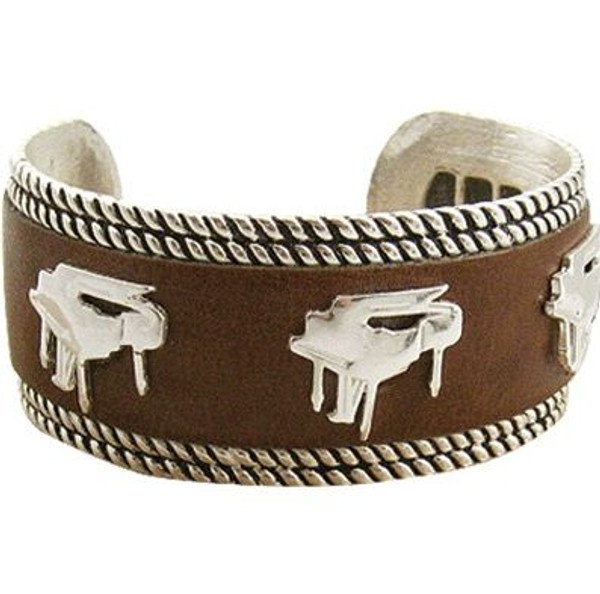 Bracelet Silver Brown Leather Piano