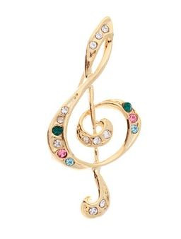 Brooch Rhinestone G-Clef Multi