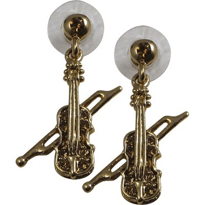 Earring Violin/ Bow Crystal Amber/Gold