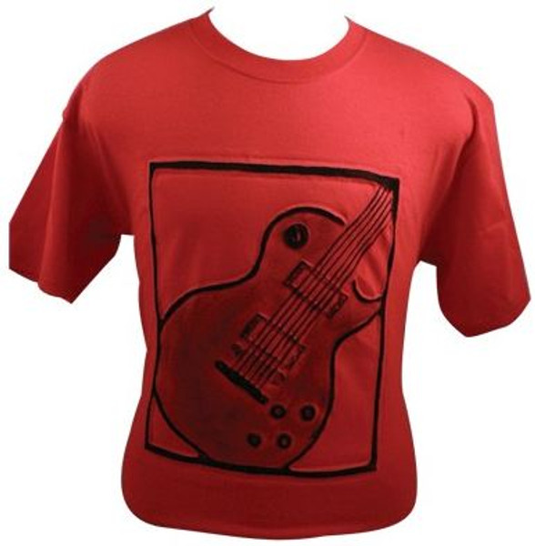 T-Shirt Emb Guitar Red/Black -Medium, Large