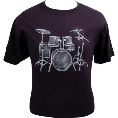 T-Shirt Emb Drum Set Brown & White- Large