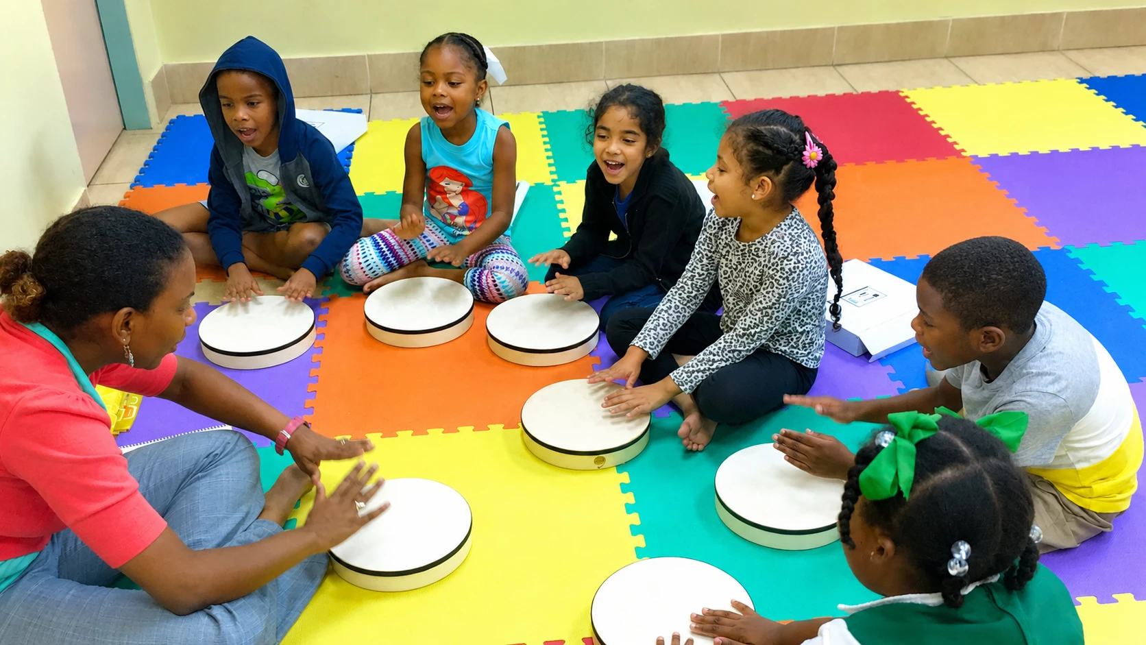 Children making music as a group