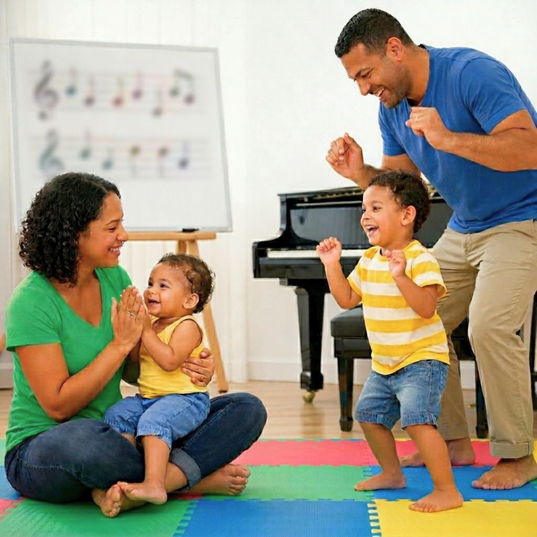 Family participating together in an in-person music experience