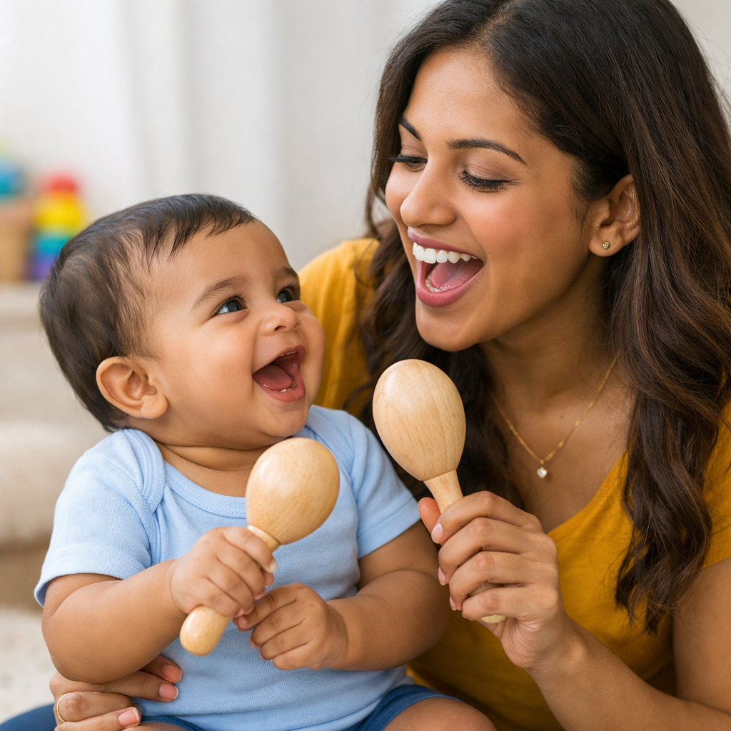 Mum and baby enjoying maracas in an Alabanza Music class