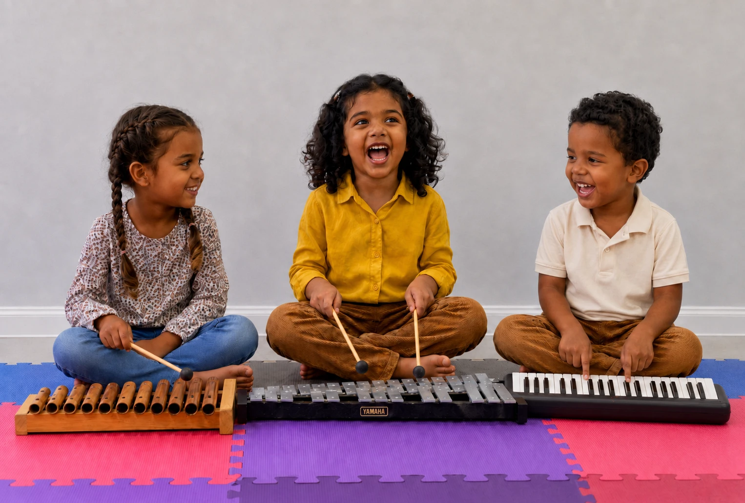 Child learning keyboard and musicianship in Preparatory Piano and Voice