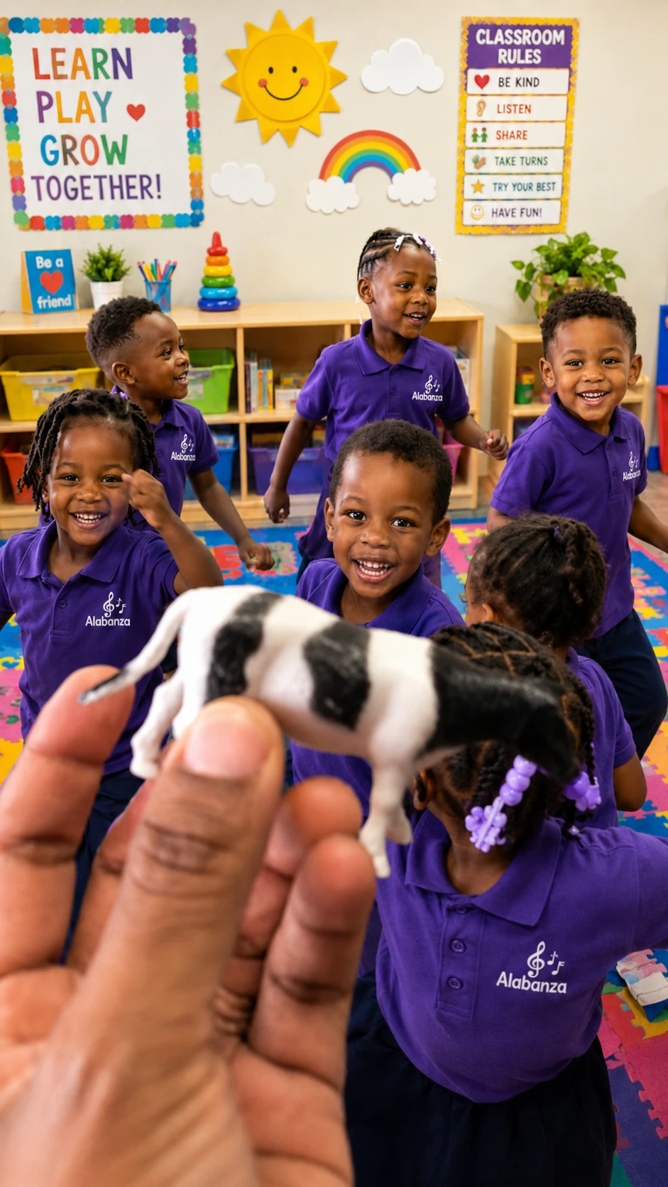 Preschool child engaged in active music and movement play