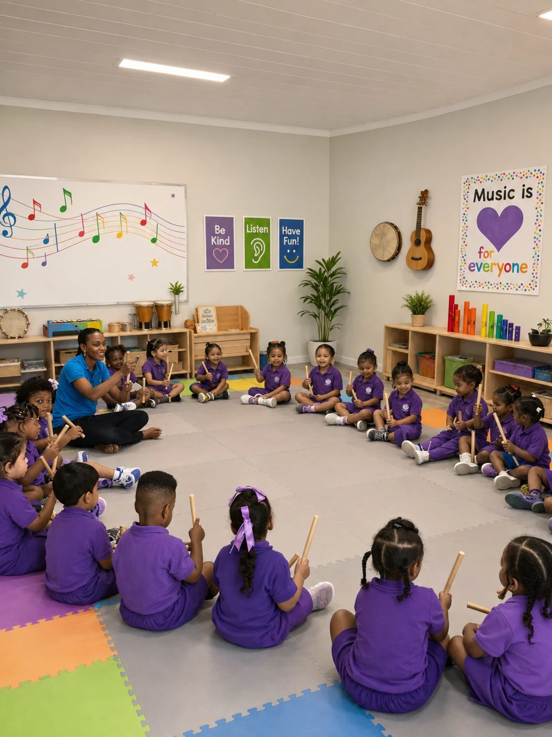 Preschool child engaged in a music session at Alabanza