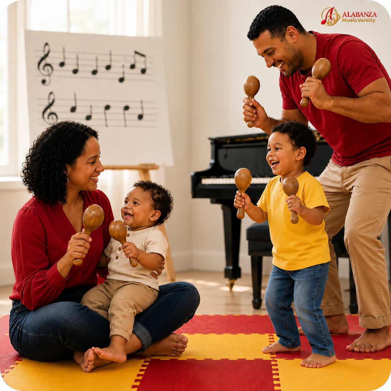 Family participating together in an In-Person / Hybrid Introductory Experience (Ramajay)